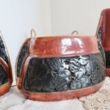 Vintage Red and Black Ceramic Set - Textured Rough Style