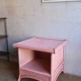 Vintage pink bamboo rattan side table or large bedside table