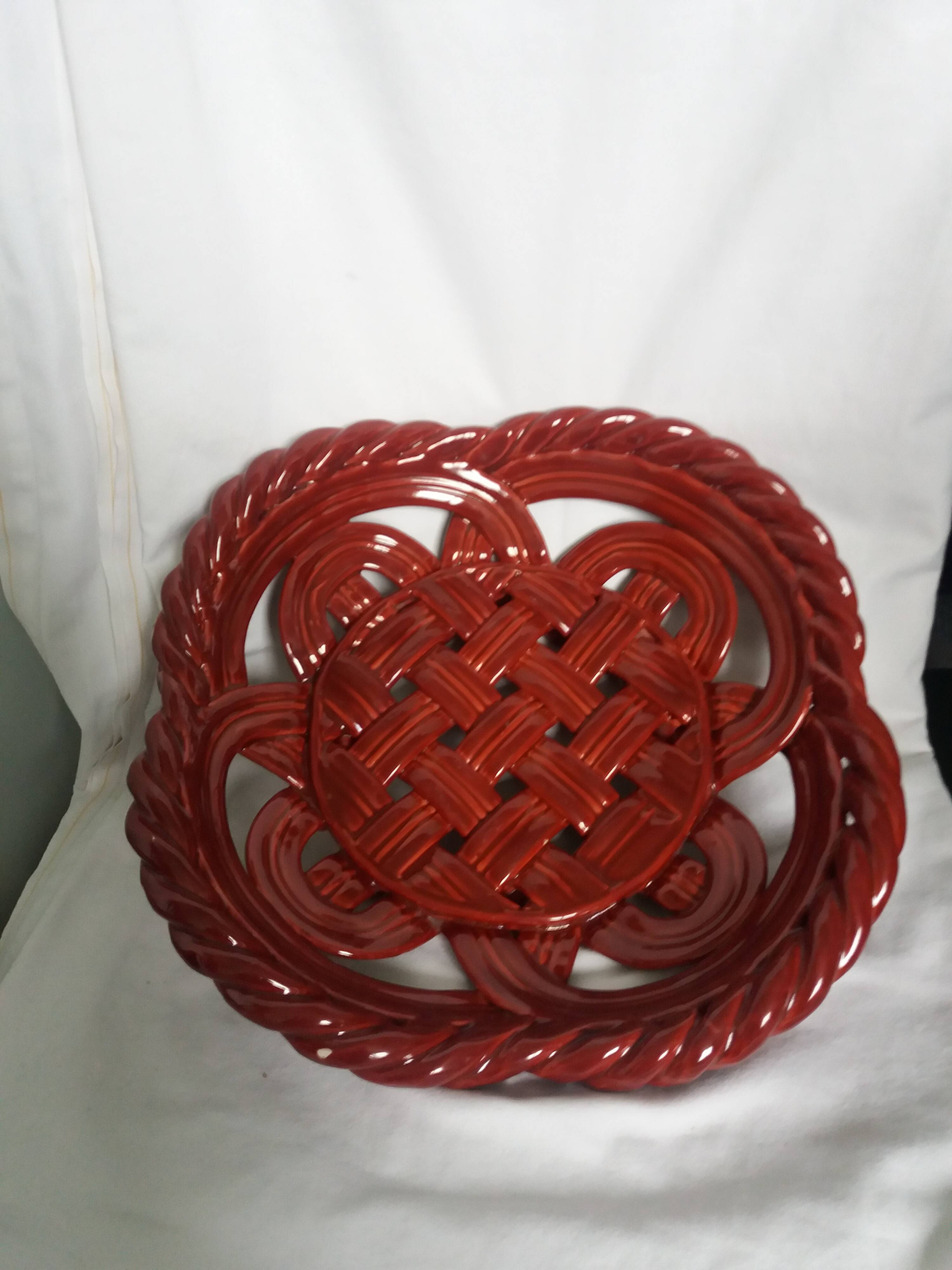 Fruit bowl, woven ceramic basket, Vallauris