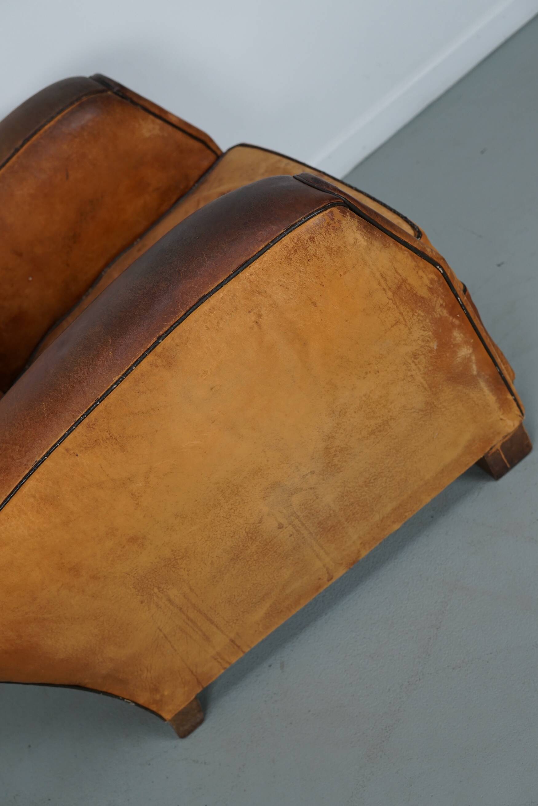 Vintage French Cognac-Colored Leather Club Chair, 1950s