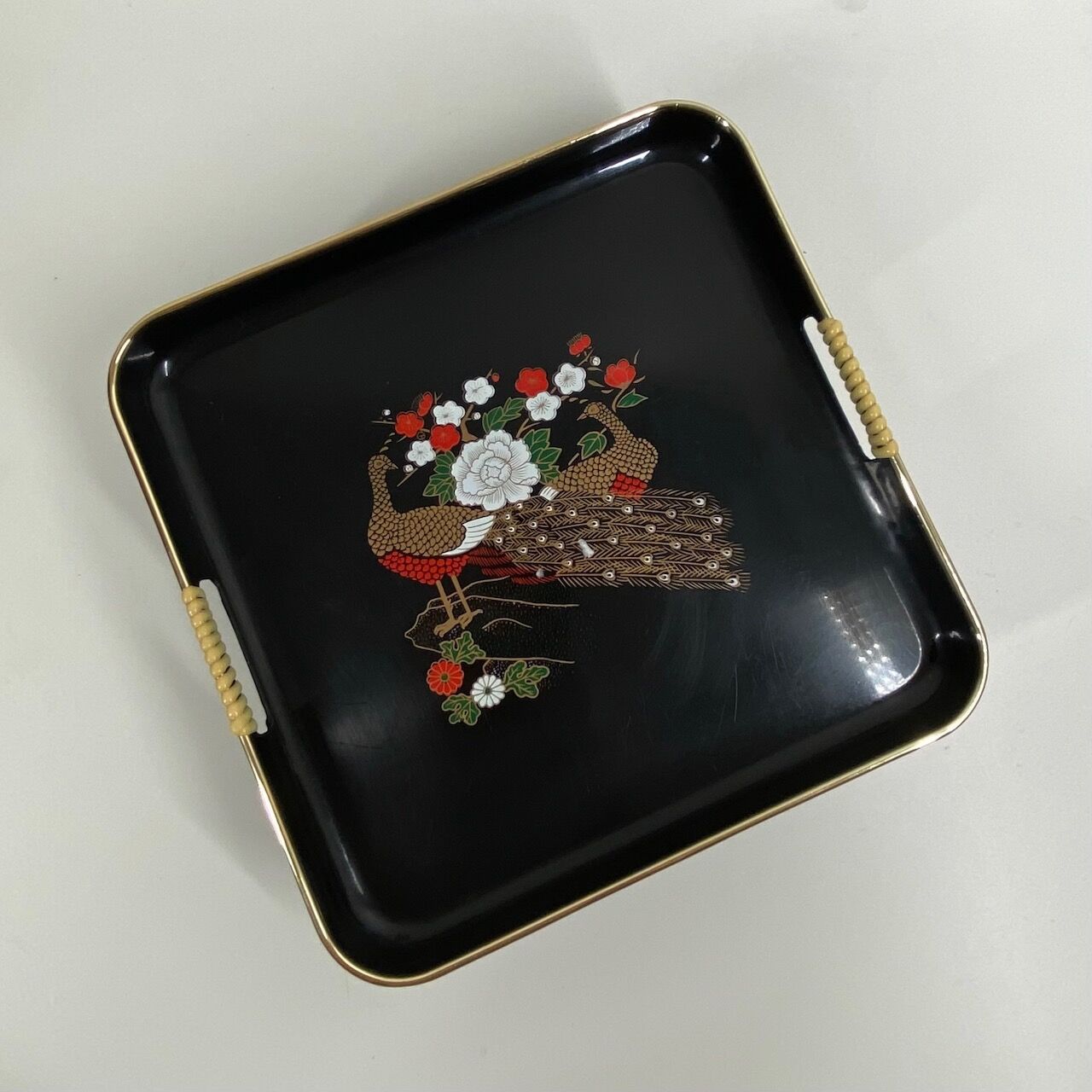 Vintage plastic tea tray  Peacock design