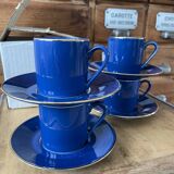 Set of 4 Guy Degrenne blue cups and saucers