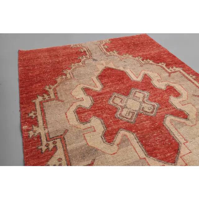 1970s Turkish Hand-Knotted Wool Cotton Red Runner Rug 104x260