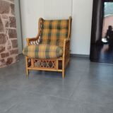 Vintage bamboo and rattan tartan armchair