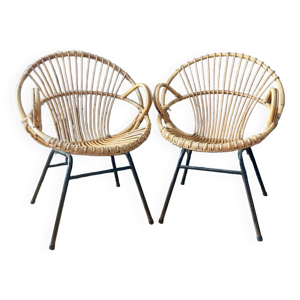 paire de fauteuils corbeille - rotin