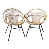 Paire de fauteuils corbeille en rotin - vers 1960.