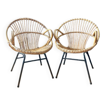 Pair of basket chairs in rattan - around 1960.