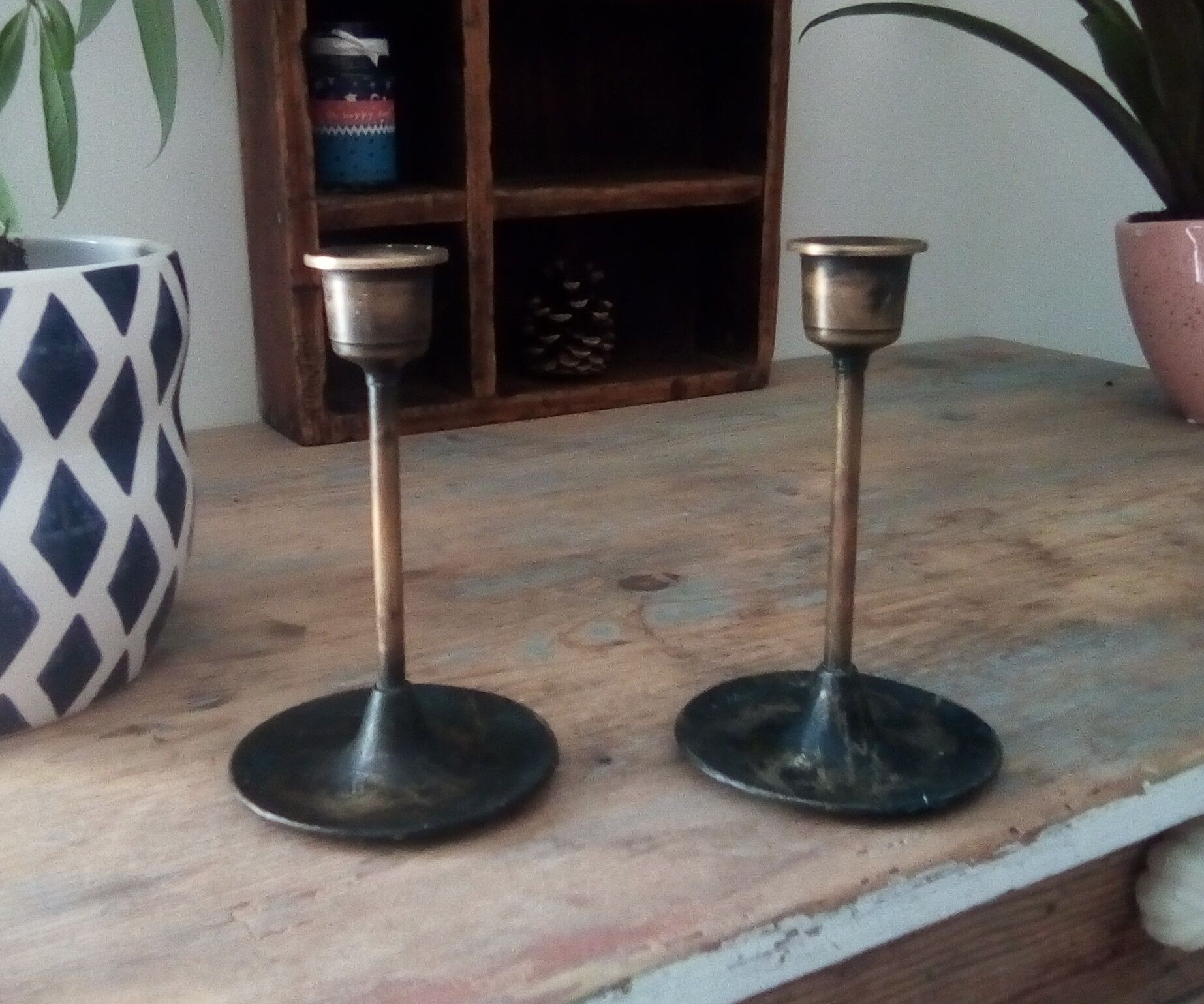 Pair of vintage Scandinavian brass candlesticks
