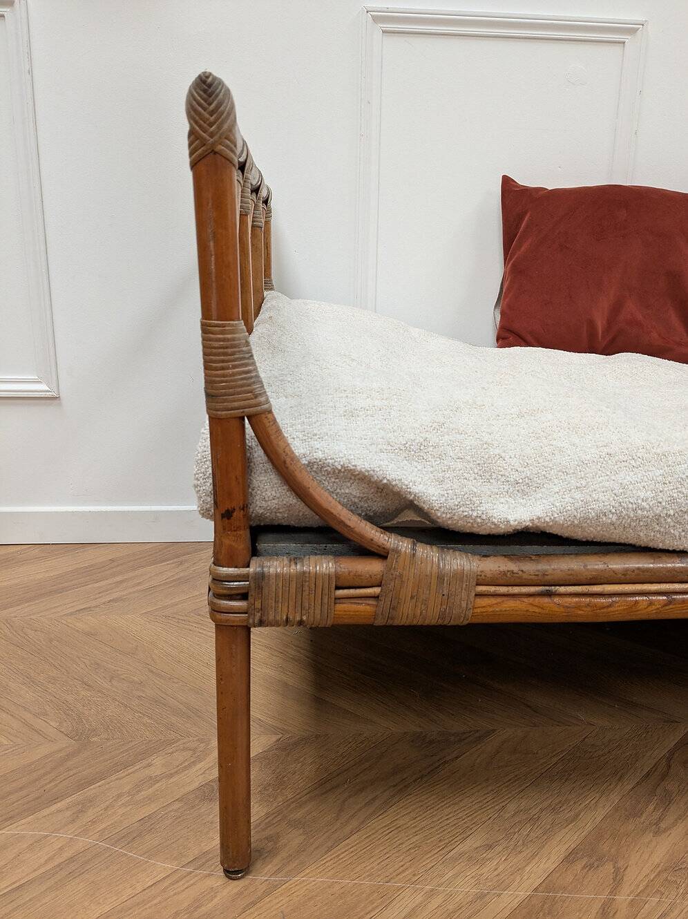 Vintage rattan bed from the 50s and 60s