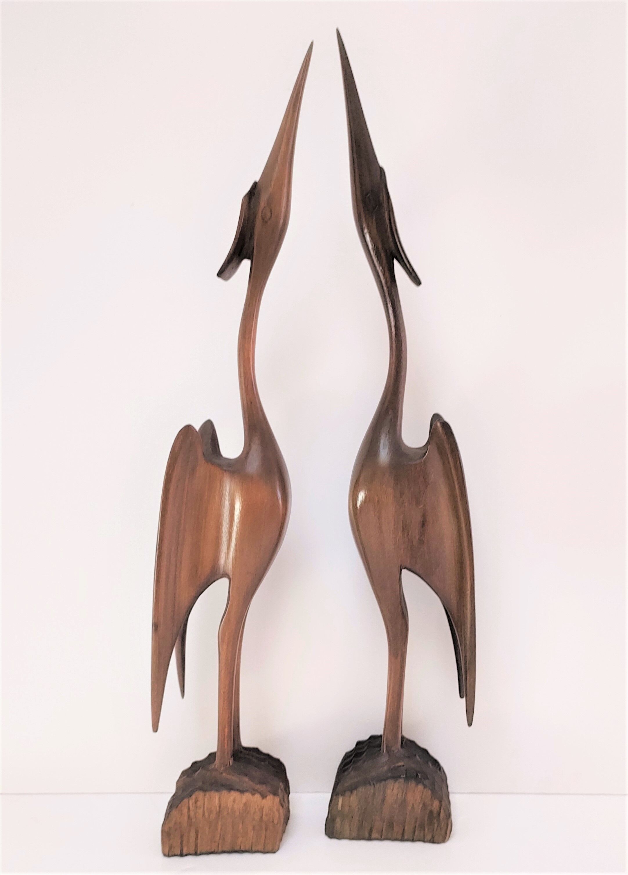 Pair of birds sculptural solid wood design 60s-70s