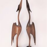 Pair of birds sculptural solid wood design 60s-70s