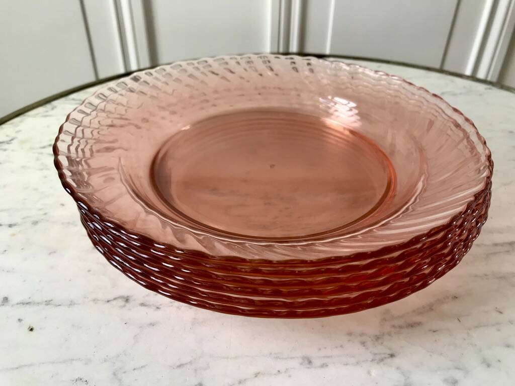 Lot de 6 assiettes creuses rosaline luminarc arcoroc torsadés années 60-70