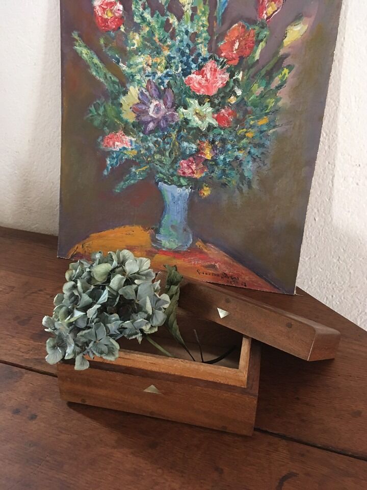 Wooden box encrusted with mother-of-pearl