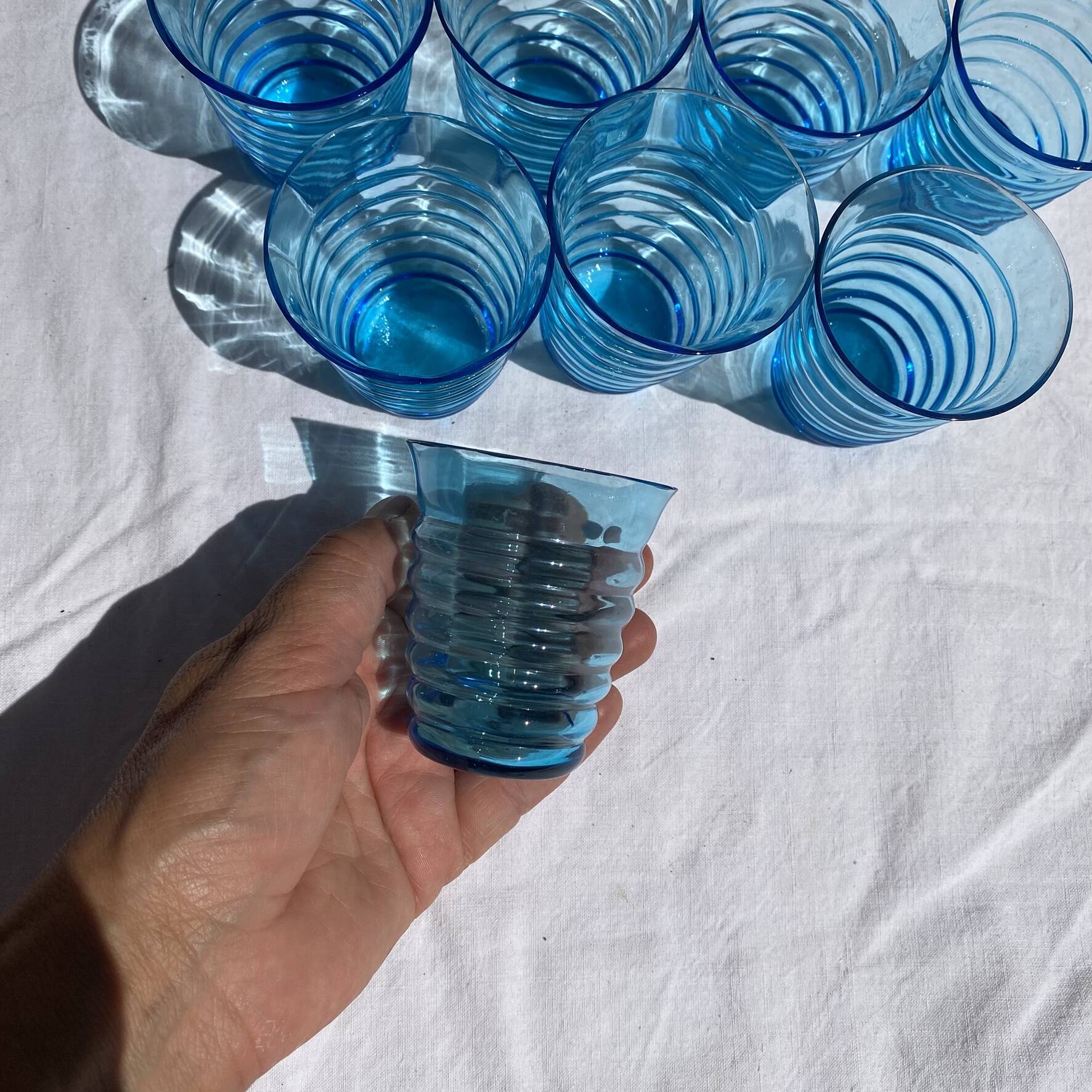 Blue tinted glass cups
