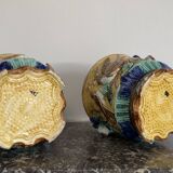 Pair of Art Nouveau Cache-Pots in Barbotine - Bird & Ribbon Decor - Fon