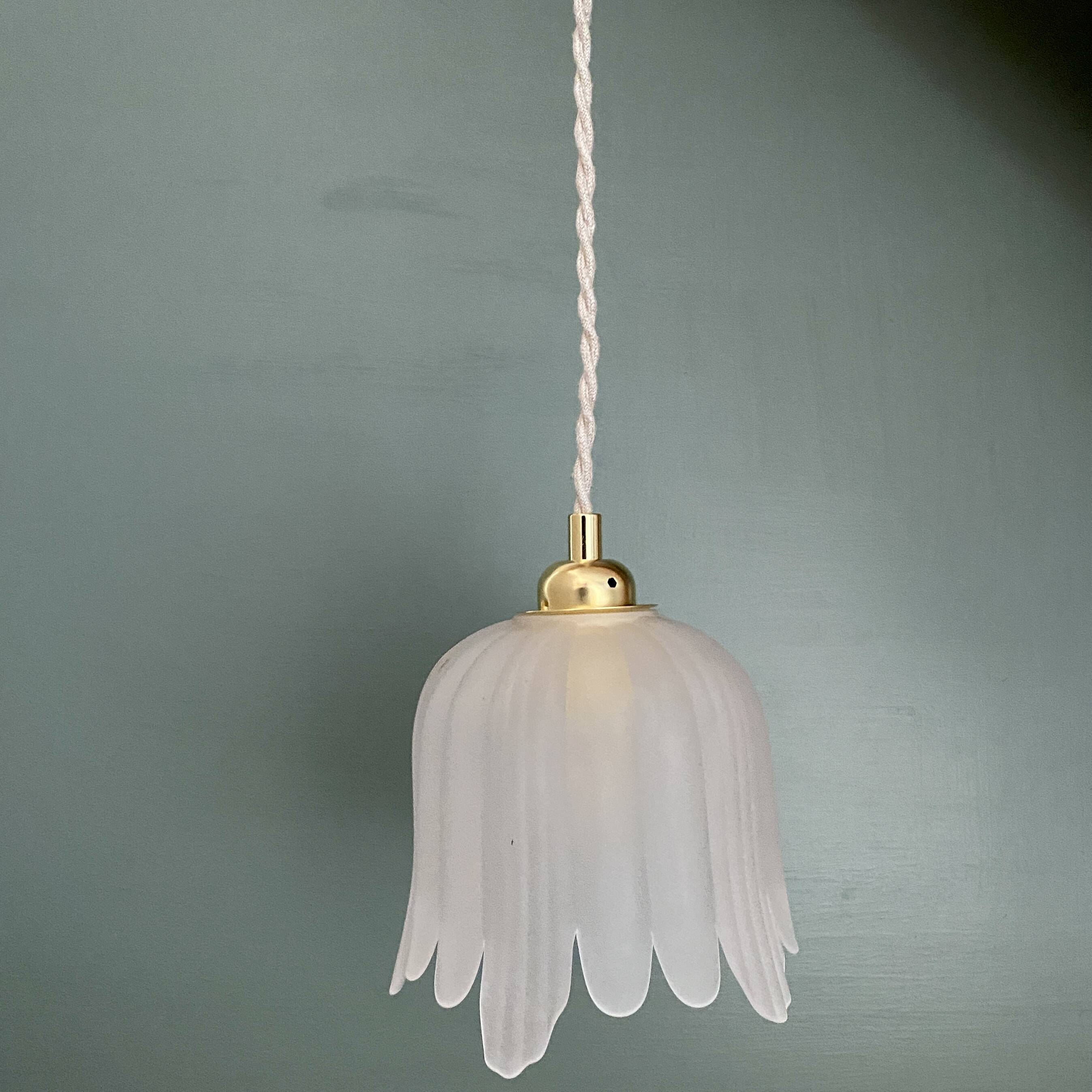 Vintage frosted glass tulip pendant light
