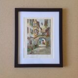 Watercolor by Alfred Doll representing "Riquewihr, rue Juifs" 30X37cm