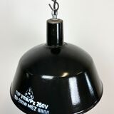 Suspension industrielle en émail noir de chez emax, années 1960