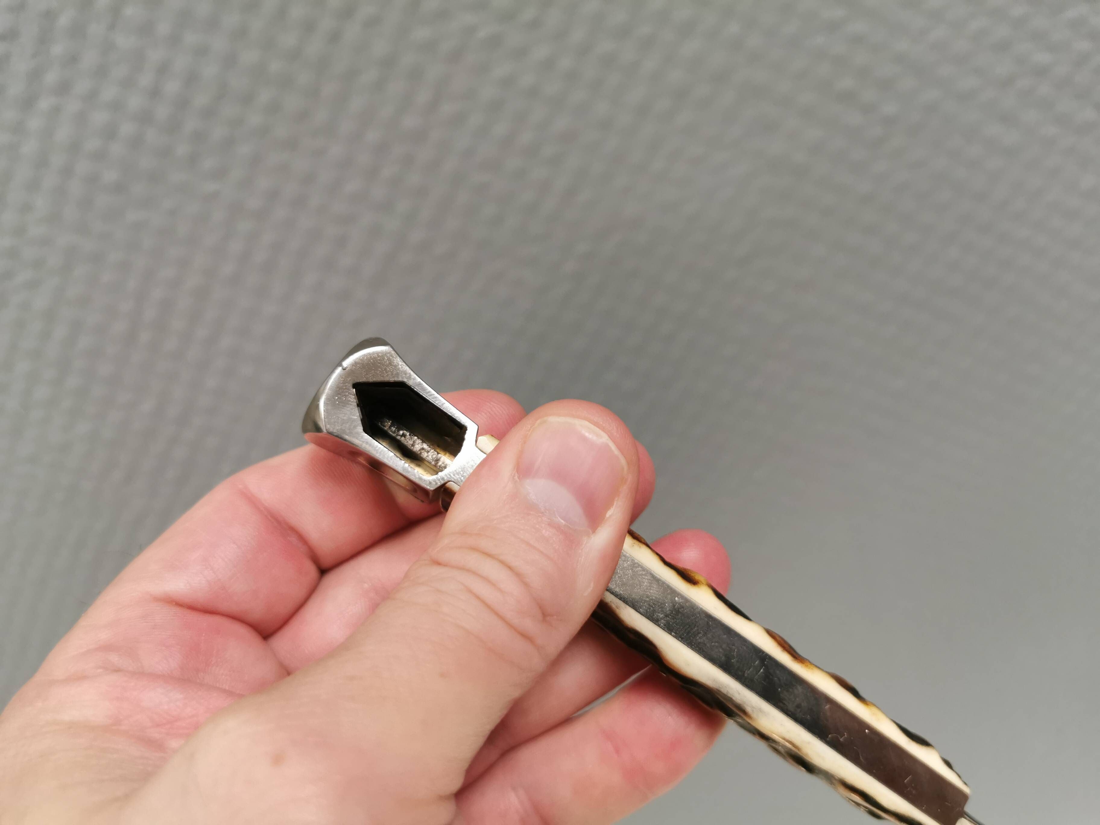 Old cigar cutter of stag horn and stainless steel. Solingen Germany 50-60s