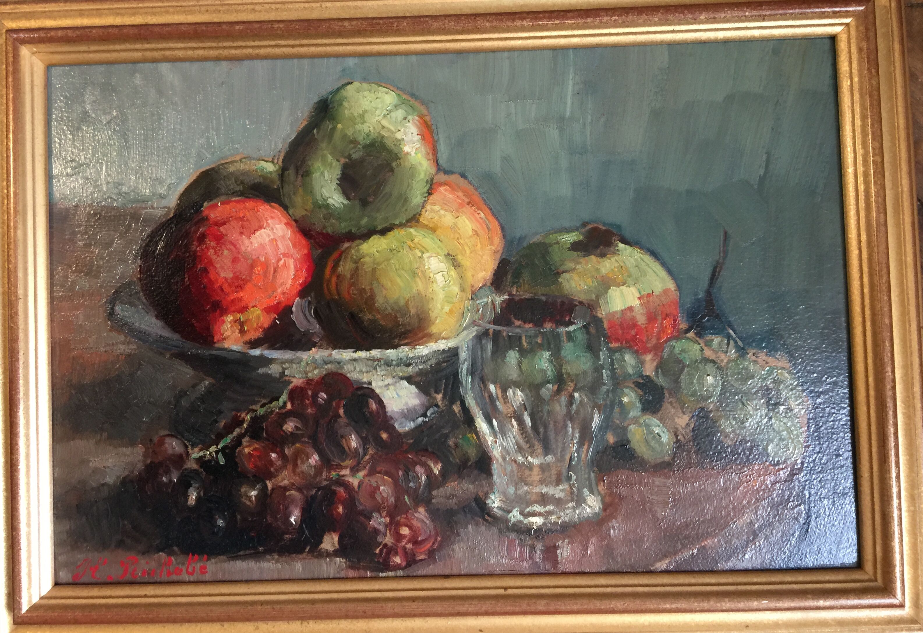 Original oil signed "Dead Nature at the Fruit Cup"