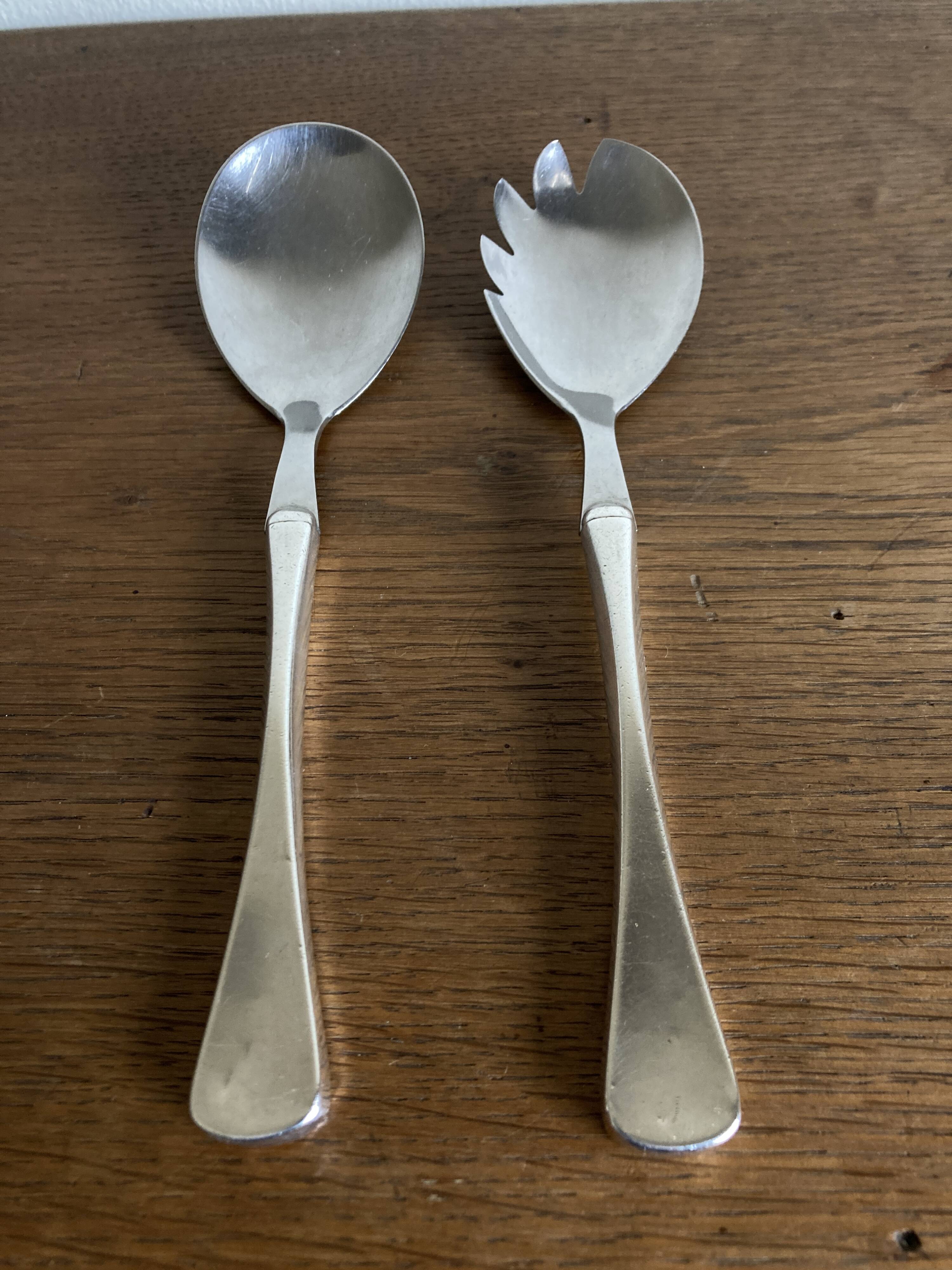 Midcentury Denmark Sorensen sterling silver salad server set 1959