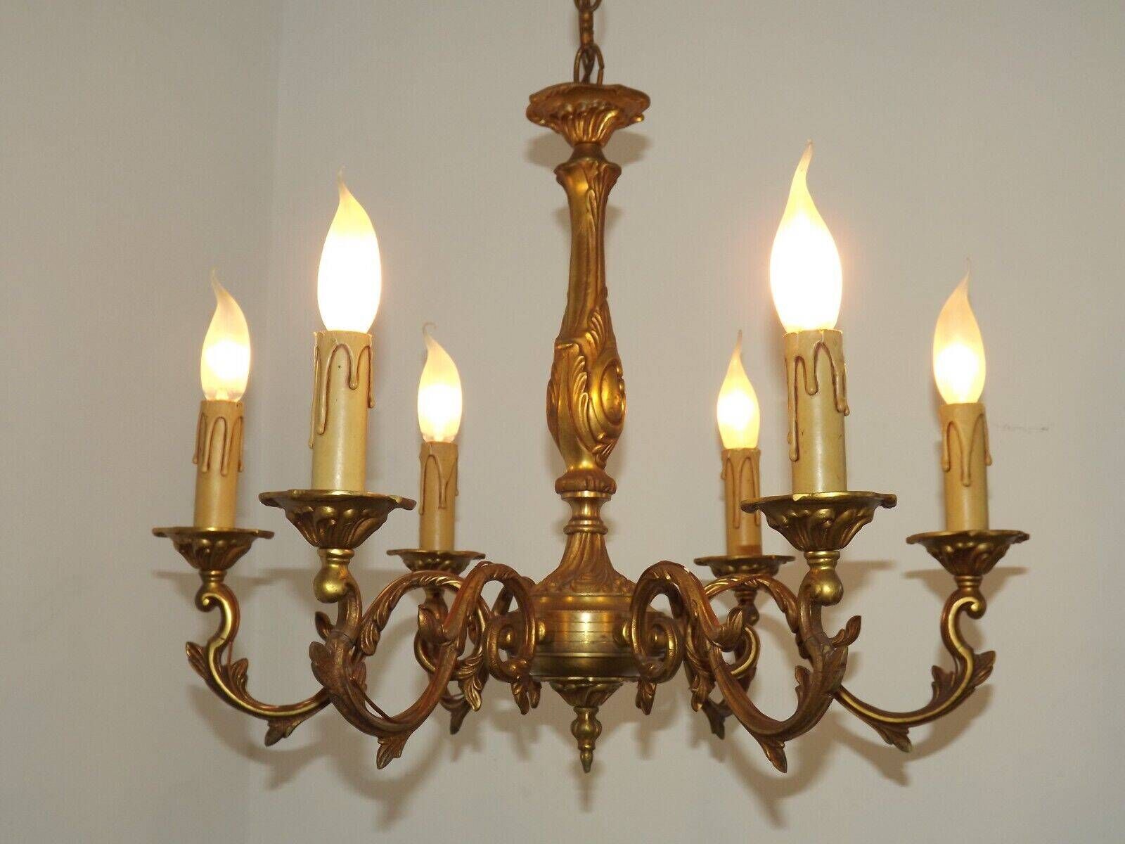 French Vintage Traditional Bronze 6 Light Chandelier Acanthus Leaf Detail 4565