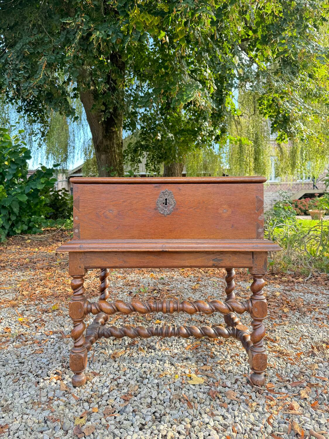 Wedding Chest and its Twisted Base in Oak 17th Century