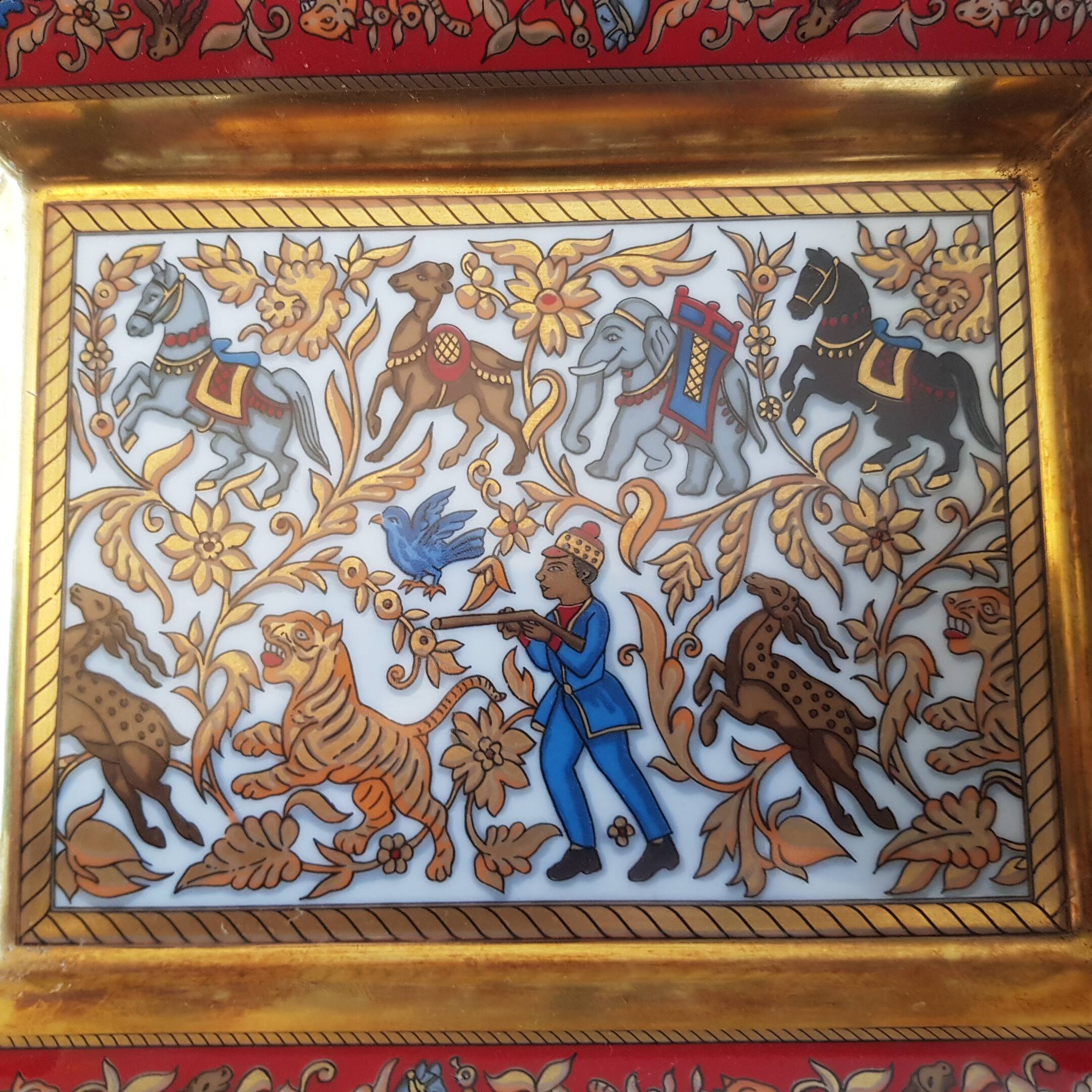 Hermes - Paris - Porcelain ashtray Hunting in India - red / gold