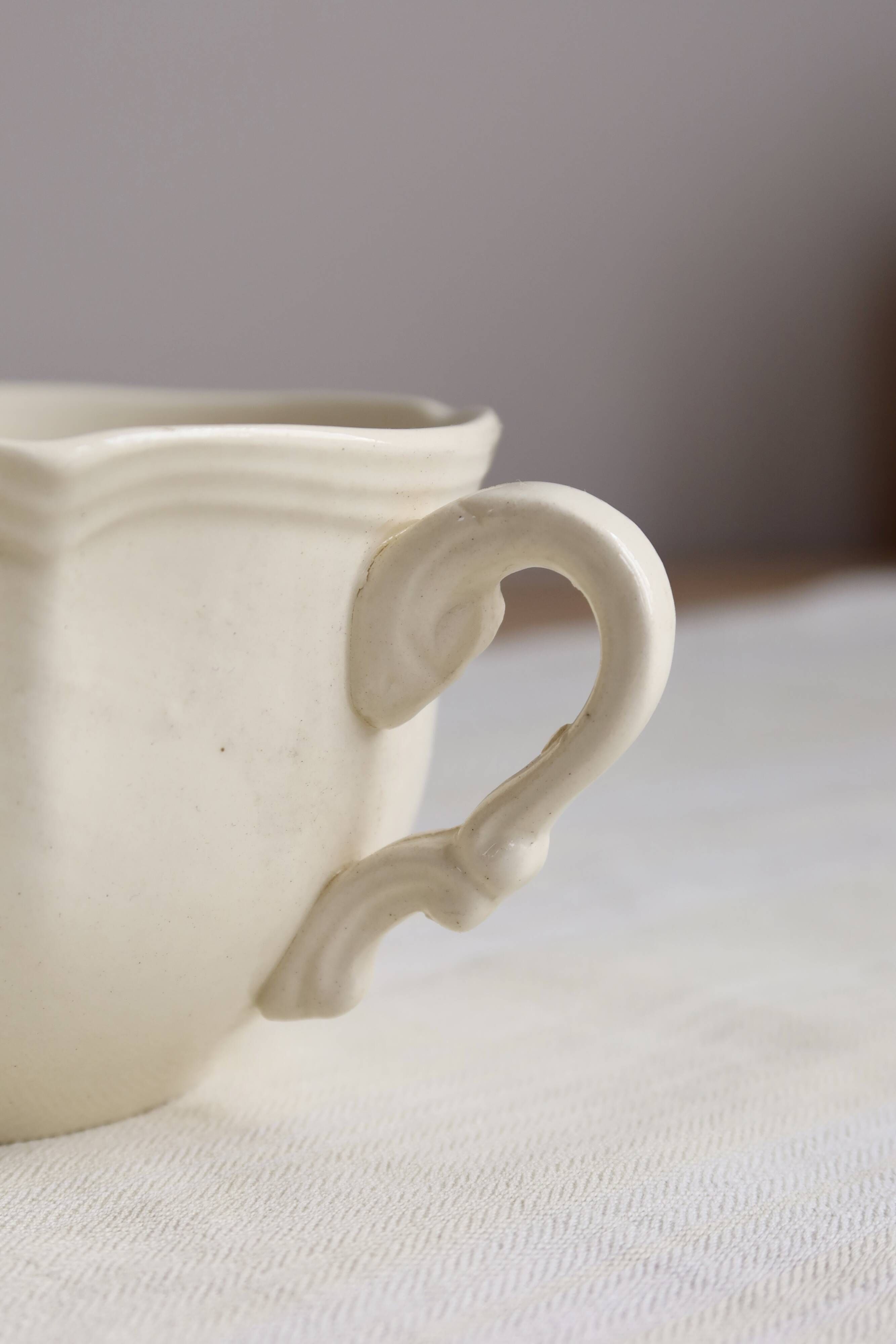 Antique ivory faience breakfast cup Sarreguemines