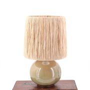 Beige ceramic lamp, raffia lampshade, 1970s