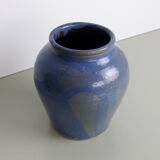 Blue and beige ceramic vase signed