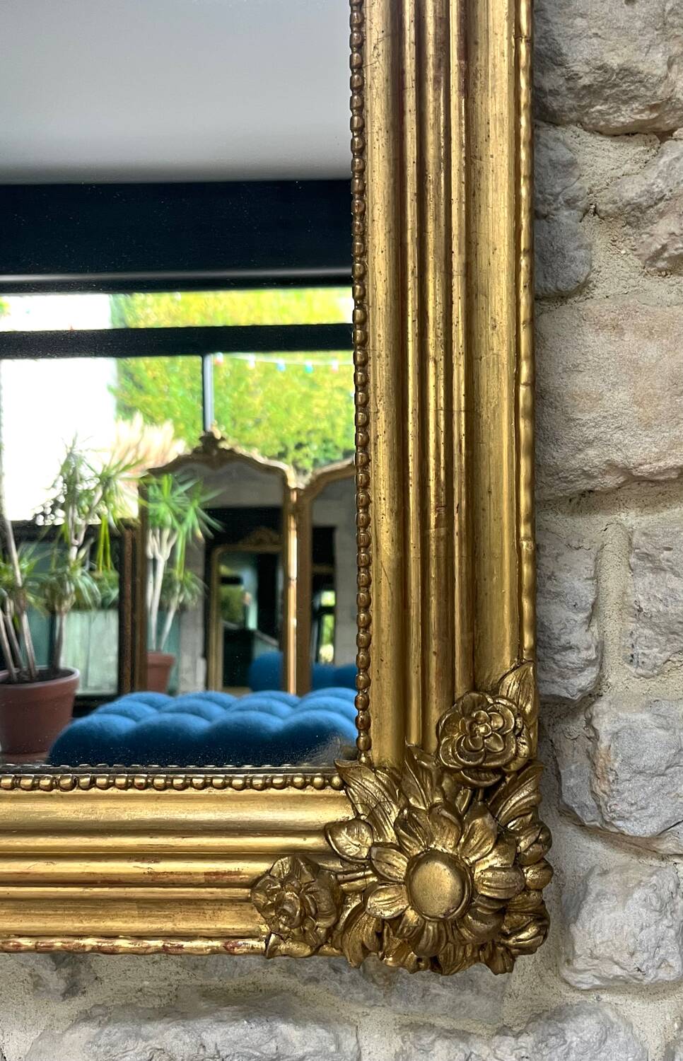 Louis-Philippe mirror gilded with gold leaf, mercury glass, 97.5cm