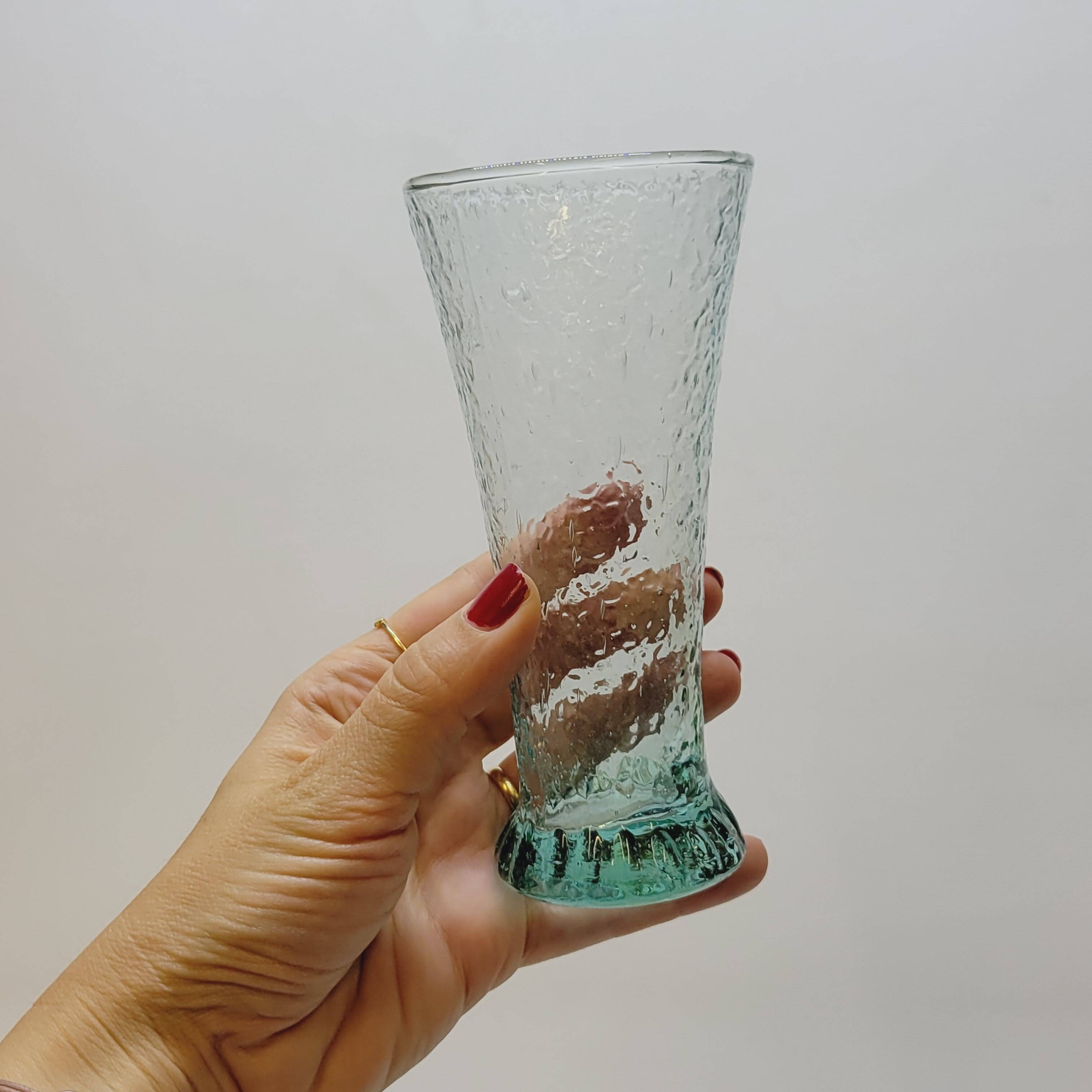 6 flared glasses in textured bubble blown blue glass pastis / orangeade / water