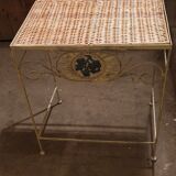Side table welded metal and wicker
