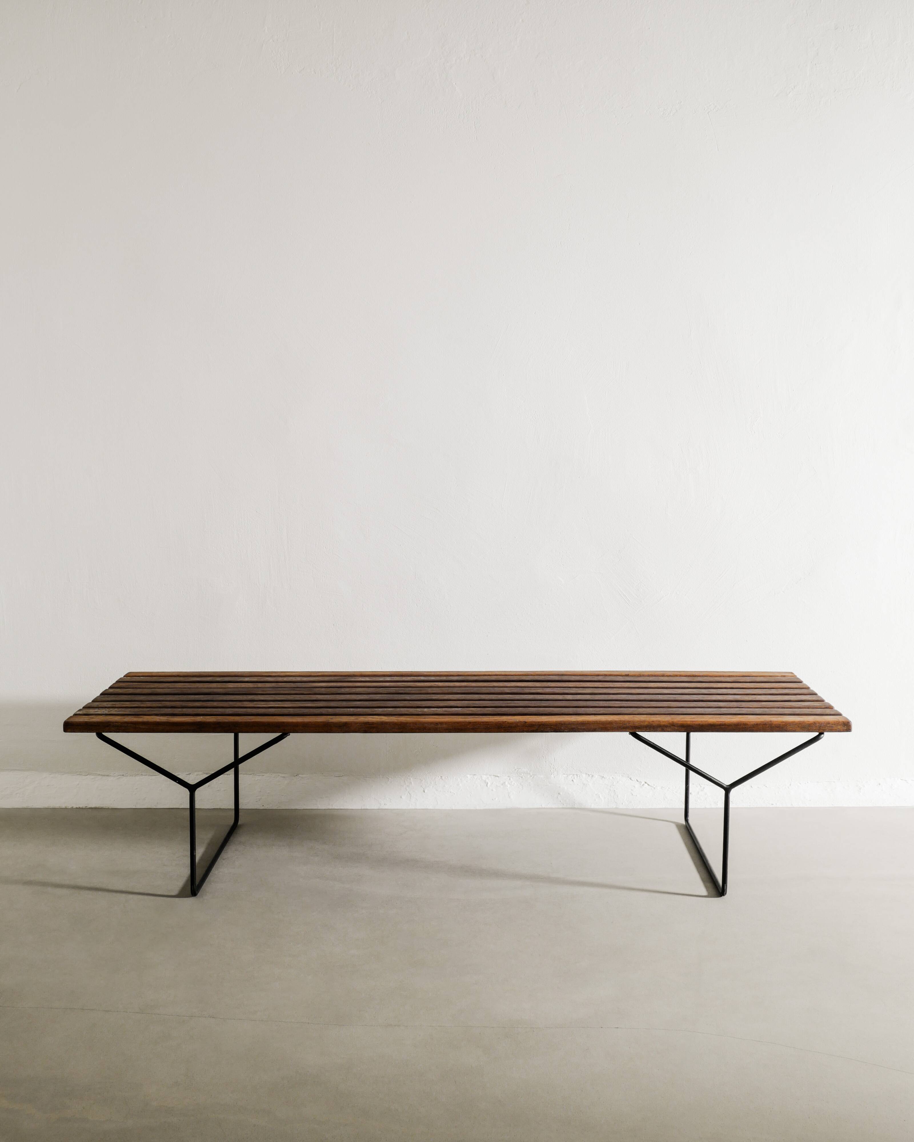 Vintage Mid Century Slatted Wooden Bench Table by Harry Bertoia, 1950s