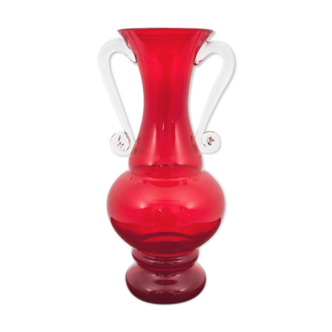 Vase rouge moderne du milieu du siècle Pologne années 1980