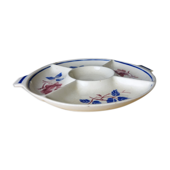 Service dish with compartments - separator dish for aperitif - French earthenware