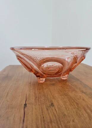 Art Deco pink glass fruit bowl on tripod stand - 1930s