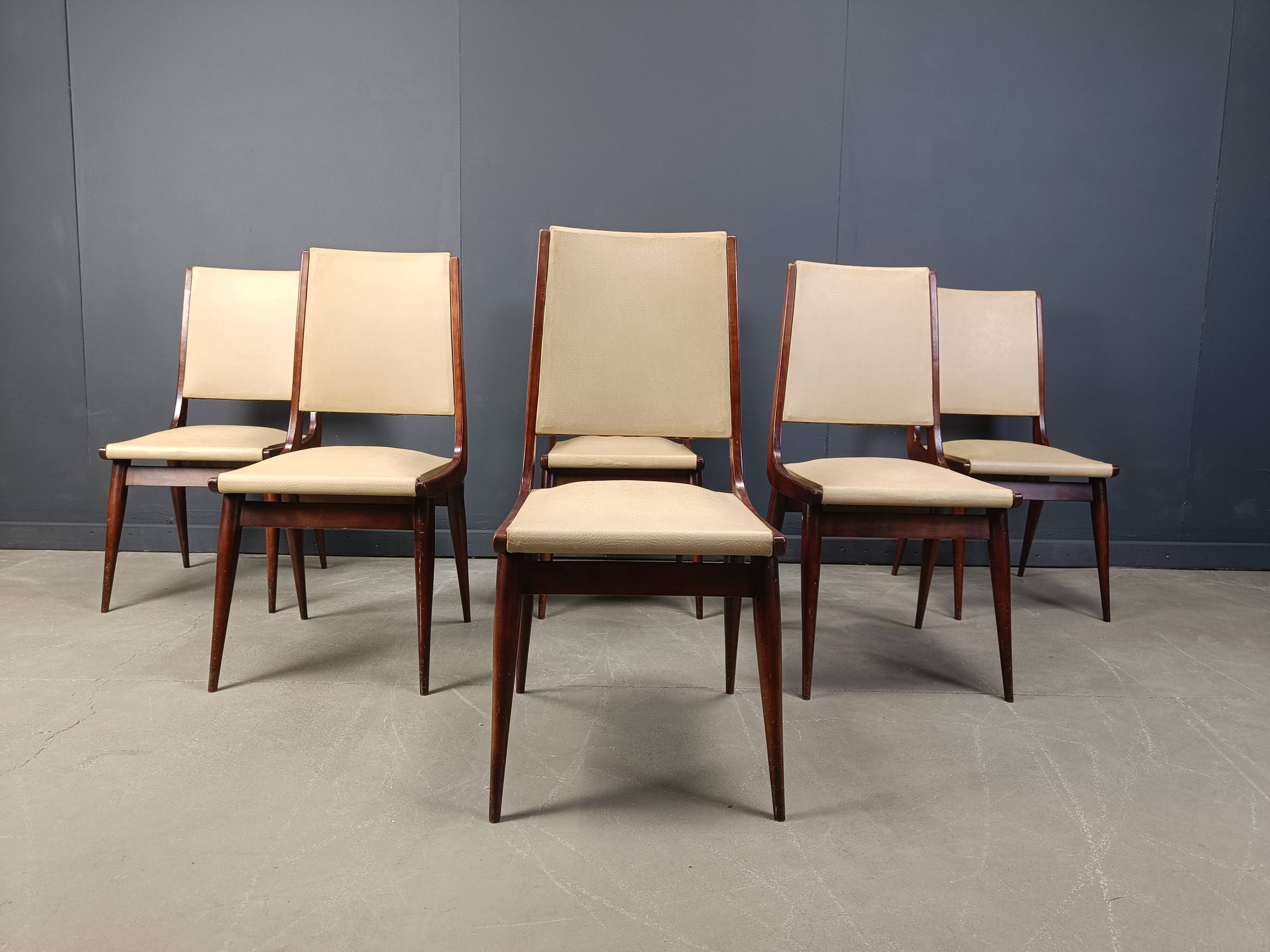 Set of 6 mid century italian dining chairs, 1950s - set of 6