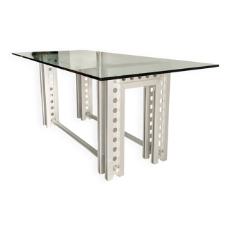 Aluminum and glass dining table