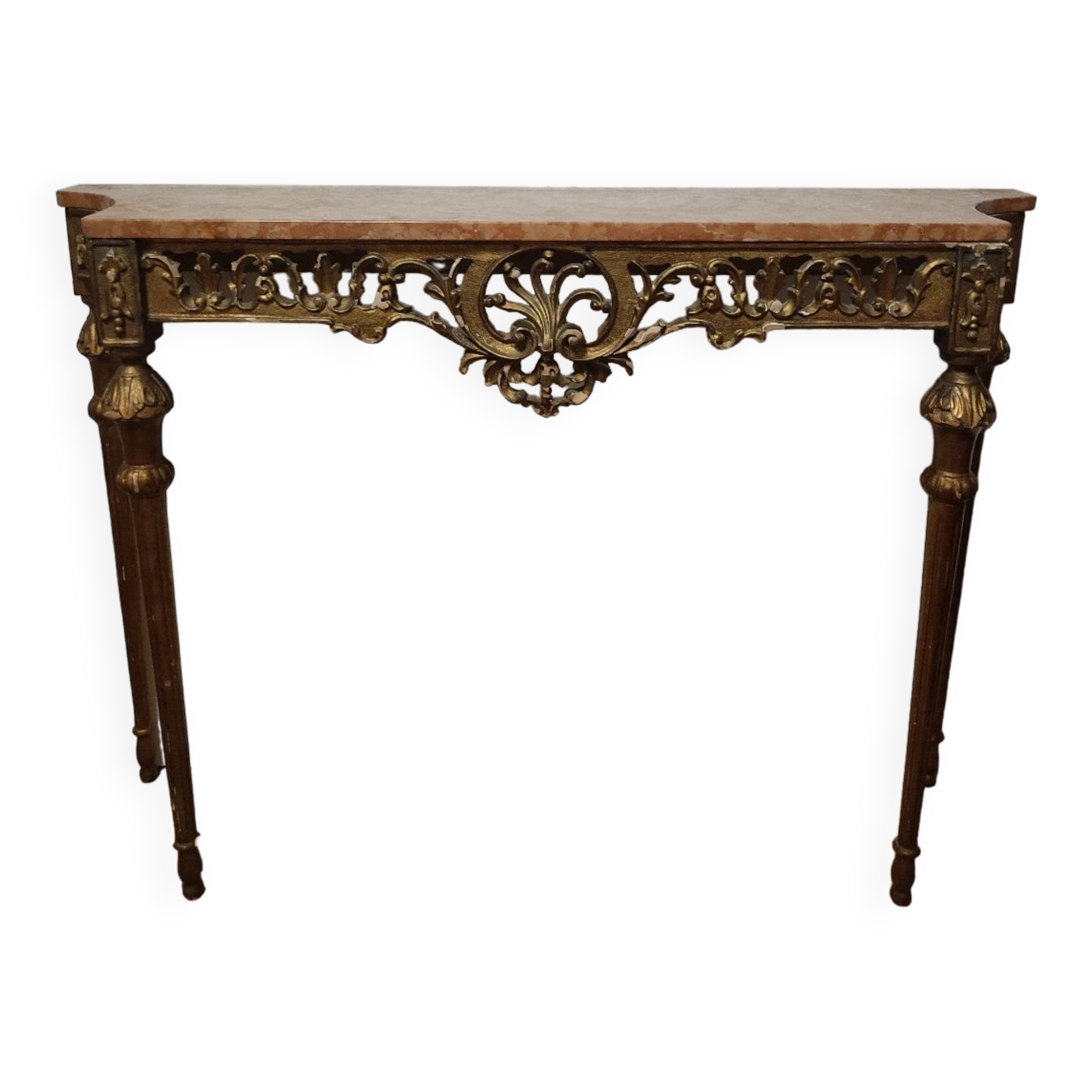 Console in gilded wood and red marble from the 1920s