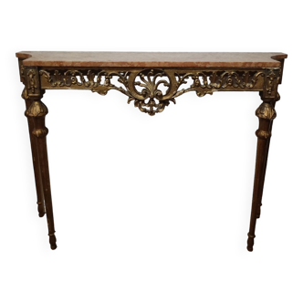 Console en bois doré et marbre rouge des années 1920