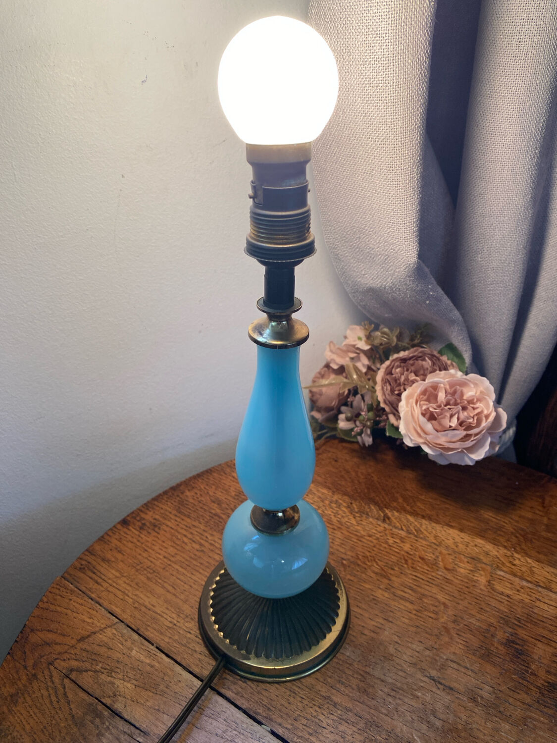 Blue opaline lamp and brass