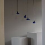 Set of 4 vintage blue glass pendants, made by Design Light A/S, Denmark, 1990s.