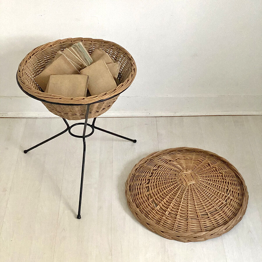 60's vintage metal wicker basket on a metal base