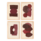 Collection of 4 abstract paintings in wine red signed Eawy.