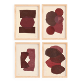 Collection de 4 peintures abstraites rouge lie de vin signées Eawy