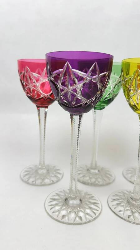 Set of 5 antique cut crystal glasses, double colour, 19 cm – Baccarat – Model S1136 – circa 18.