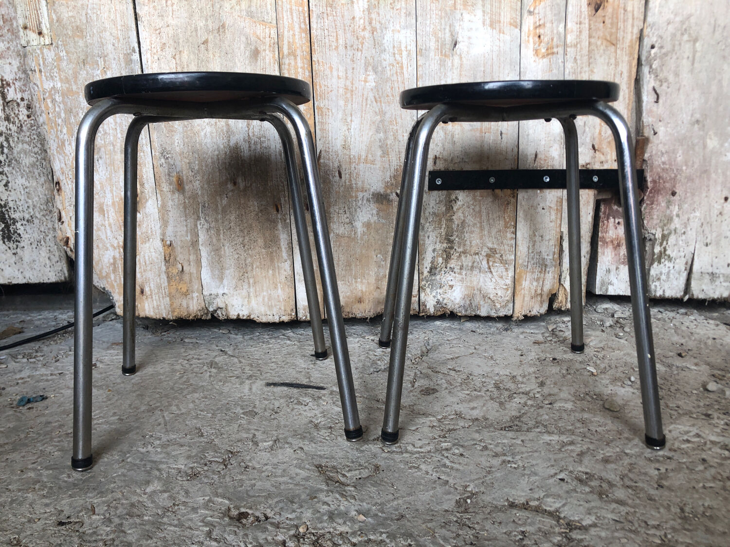 Pair of Formica Yellow Stool Feet Metal Vintage