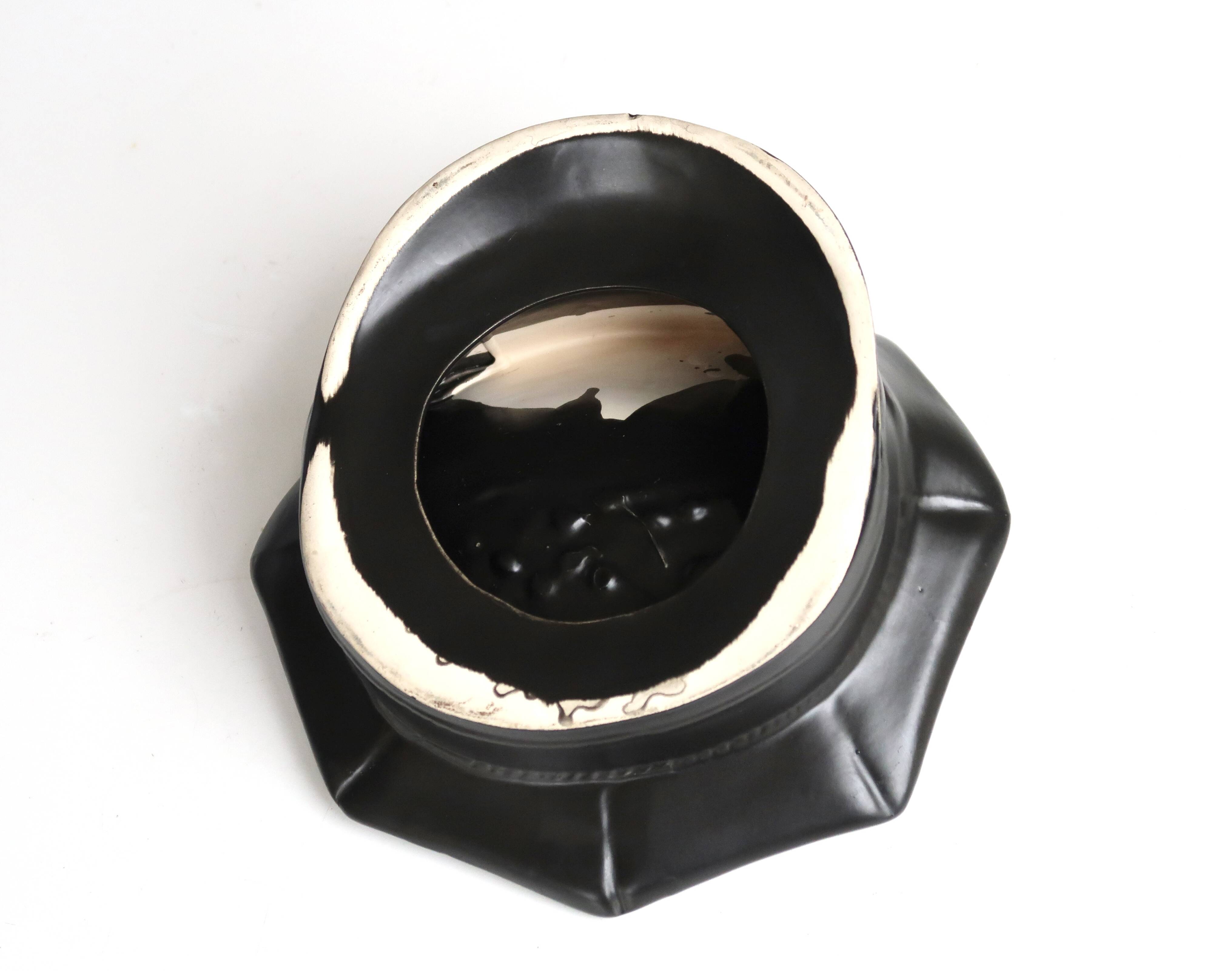 Black ceramic vide poche by Jean Claude Peiré, 1980s.